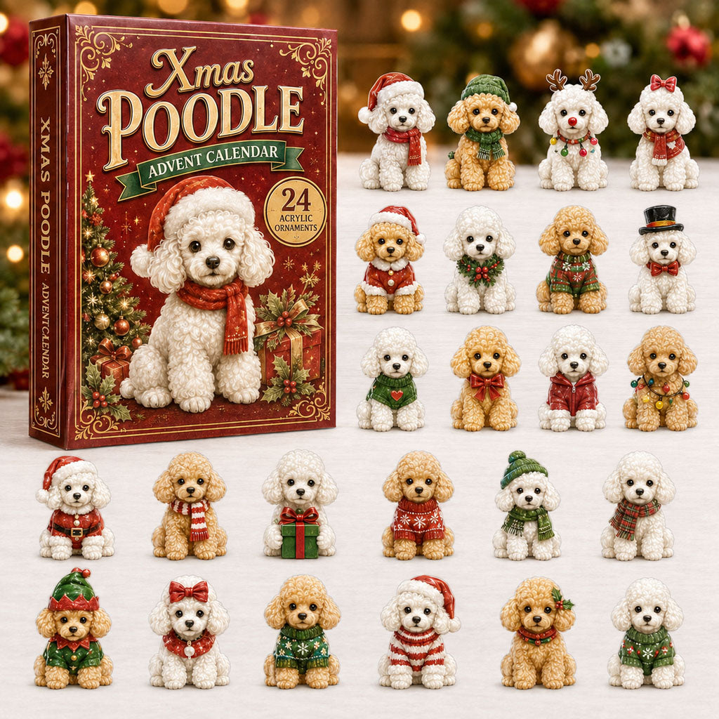 CHRISTMAS KICKOFF 40% OFF - Xmas Poodle Advent Calendar 2026 - 24-Day Festive Countdown, Acrylic Charms Blind Box - Gift For Poodle Lovers AC0NT040