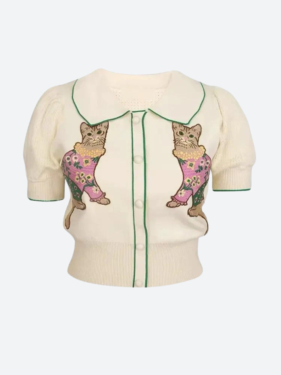 Y2K Cat Embroidered Sweater