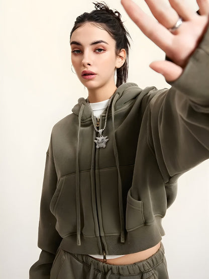 Y2K Double Zip-Up Cropped Hoodie