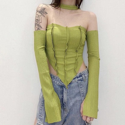 Y2K Flare Sleeved Halter Top