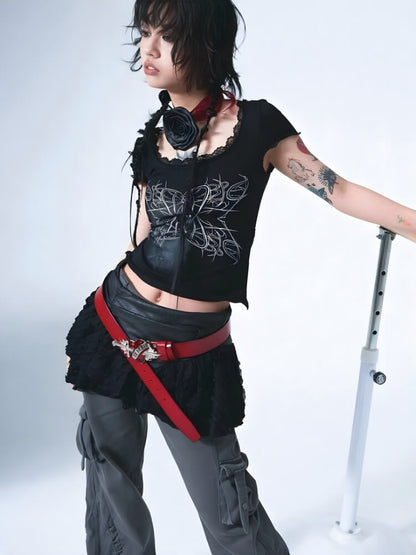 Y2K Goth Butterfly Print Tee
