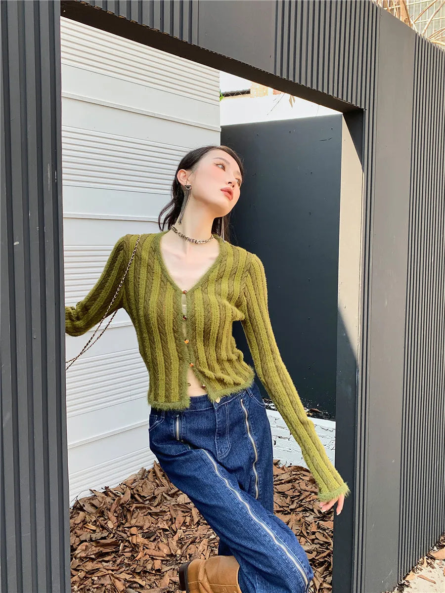 Y2K Olive Cardigan