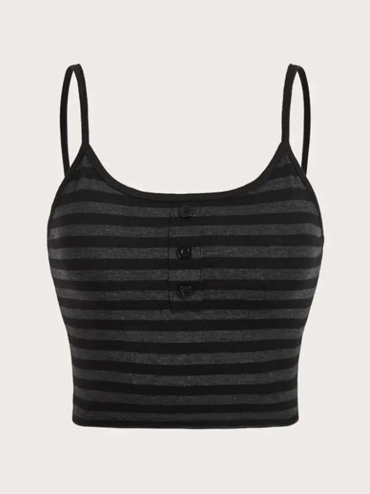 Y2K Striped Button Crop Top