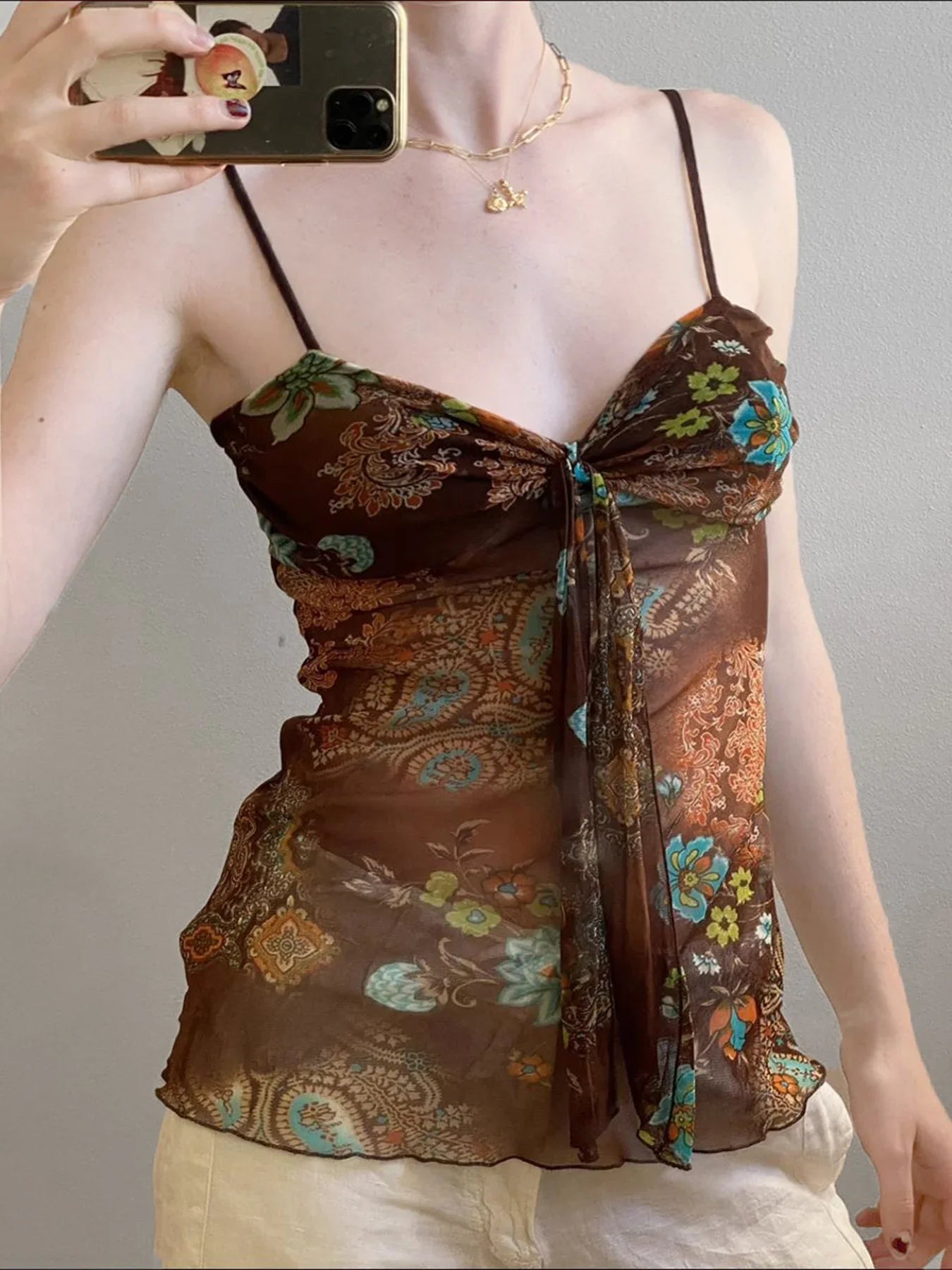 Y2K Vintage Tie Mesh Top
