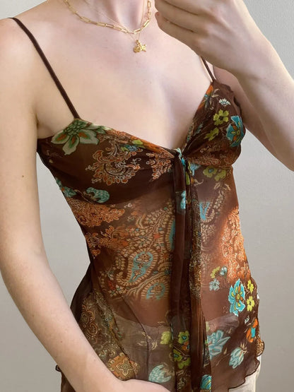 Y2K Vintage Tie Mesh Top