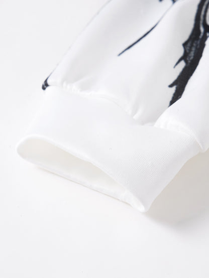 Y2K Gothic White Graphic Zip-Up Hoodie