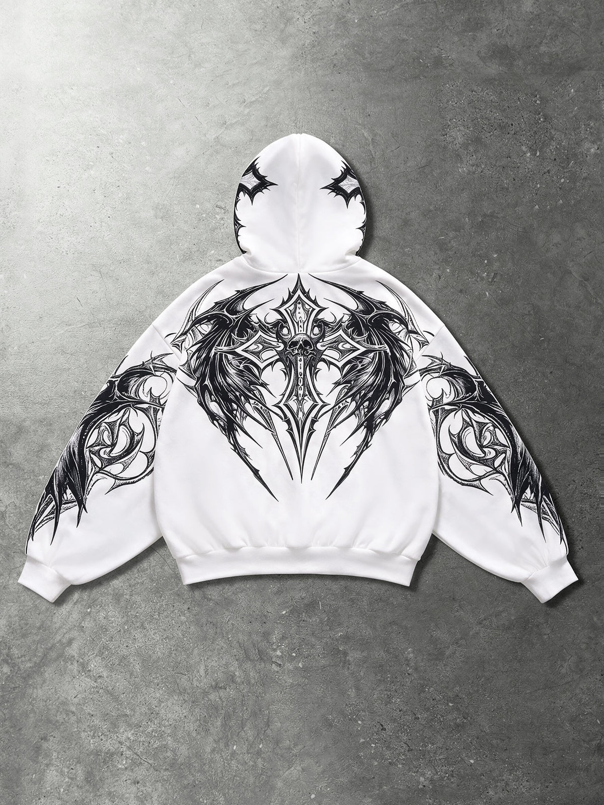 Y2K Gothic White Graphic Zip-Up Hoodie
