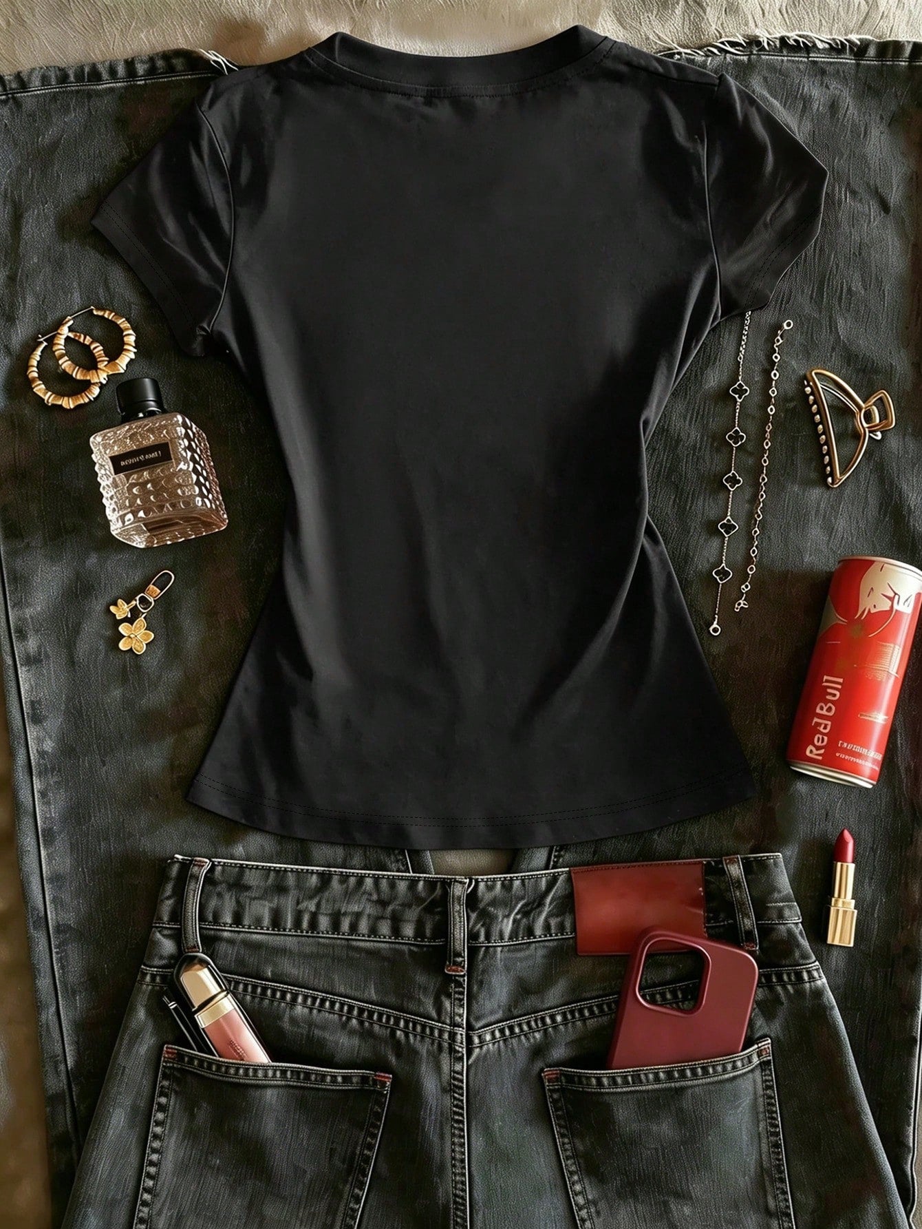 Y2K Grunge Skeleton Red Lace-Up Slim Fit T-Shirt