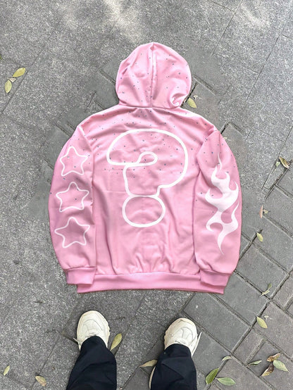 Y2K Rhinestone Pink Zip Pink Hoodie