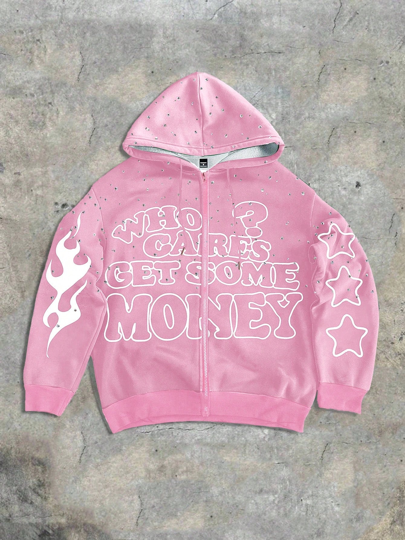 Y2K Rhinestone Pink Zip Pink Hoodie