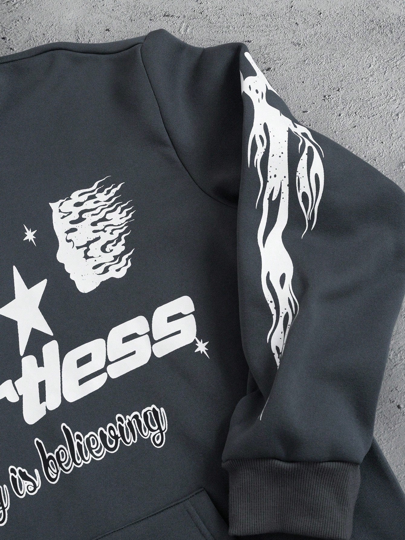 Y2K Star Heartless Graphic Dark Grey Hoodie