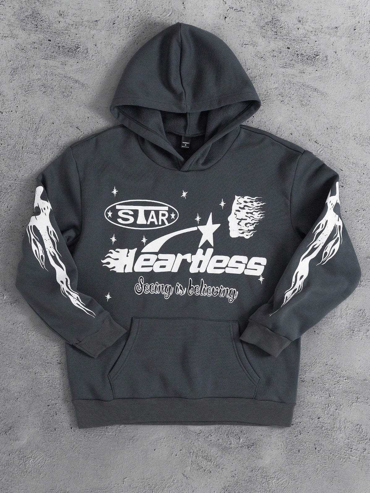 Y2K Star Heartless Graphic Dark Grey Hoodie