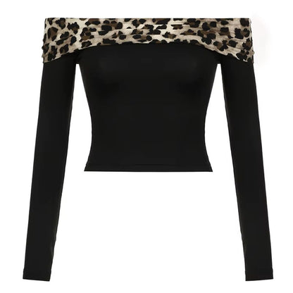 Y2K Leopard Bardot Top & Shorts Set