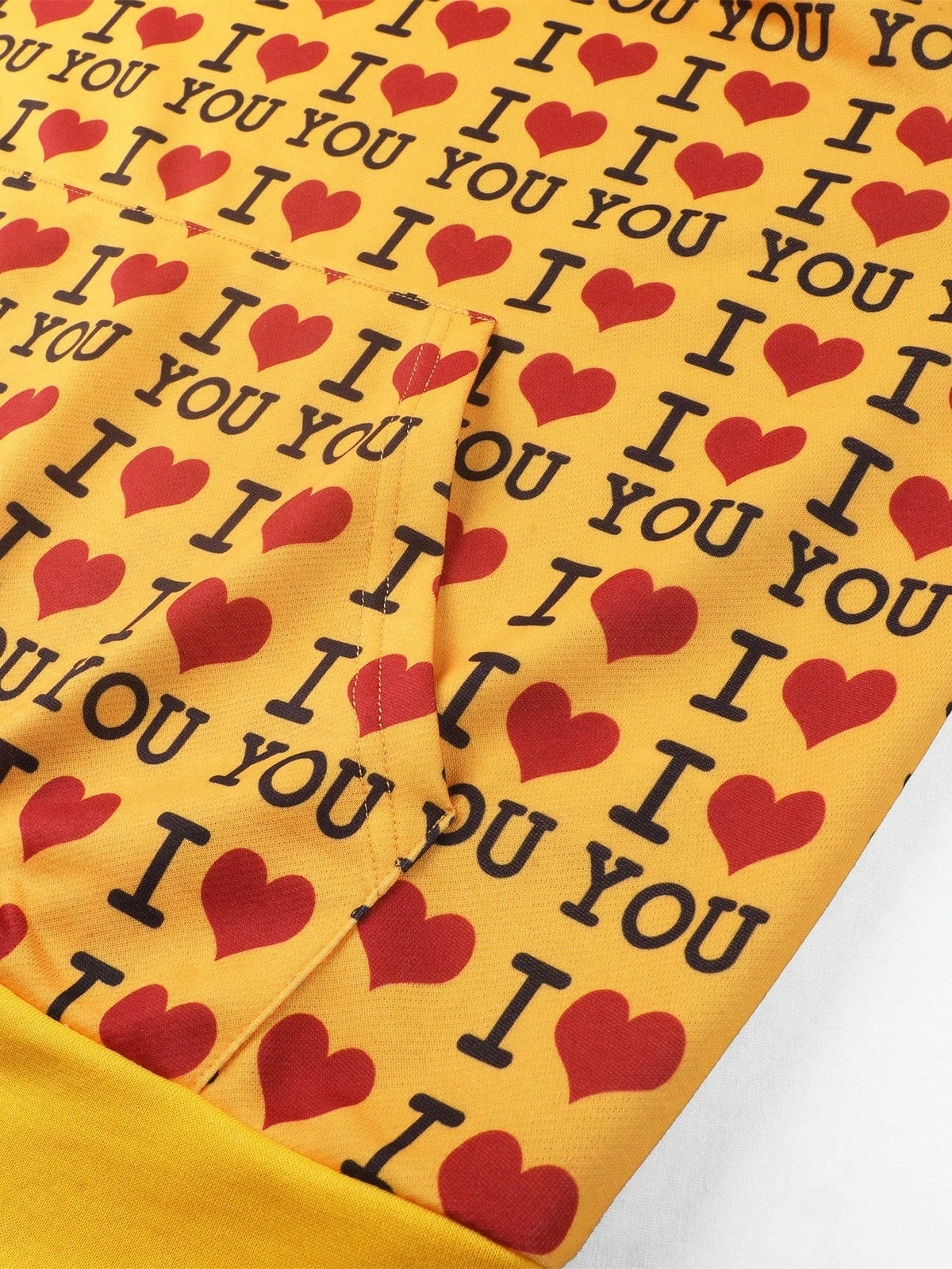 Yellow I Love You Heart Print Graphic Hoodie