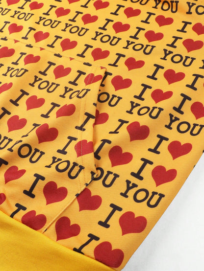 Yellow I Love You Heart Print Graphic Hoodie