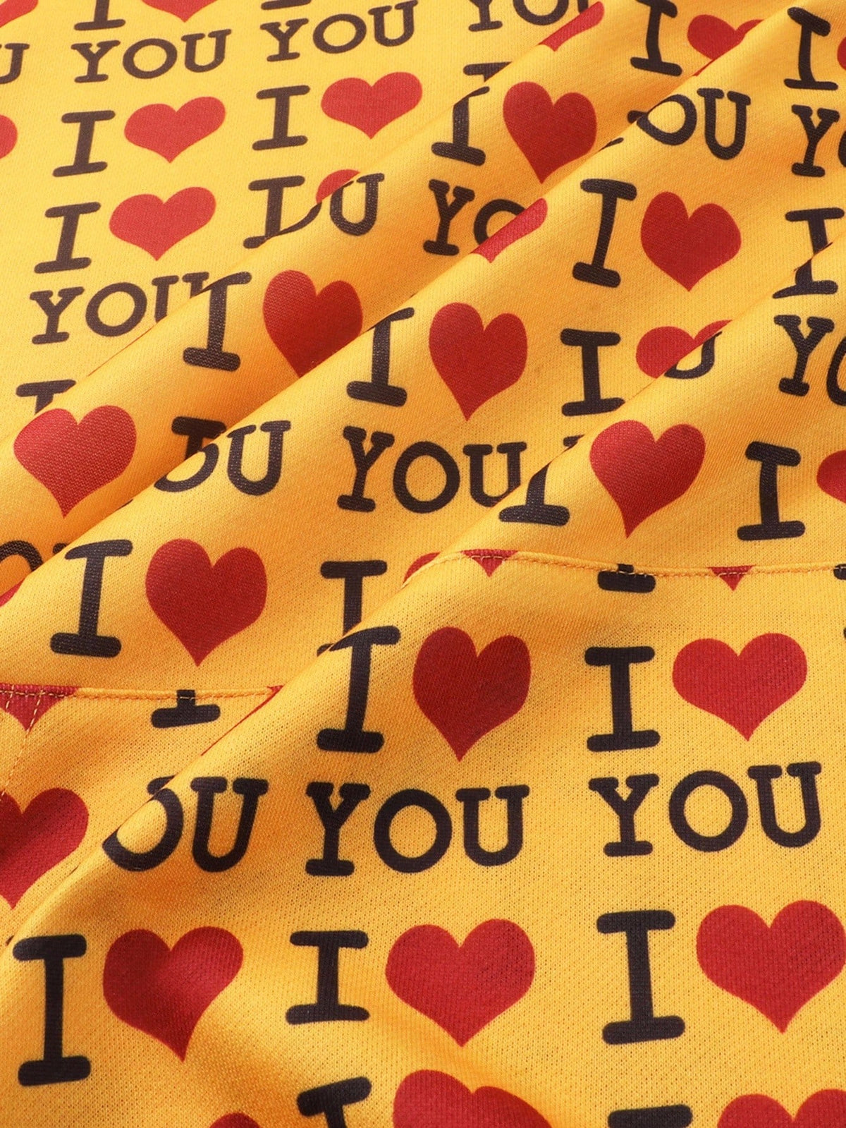 Yellow I Love You Heart Print Graphic Hoodie
