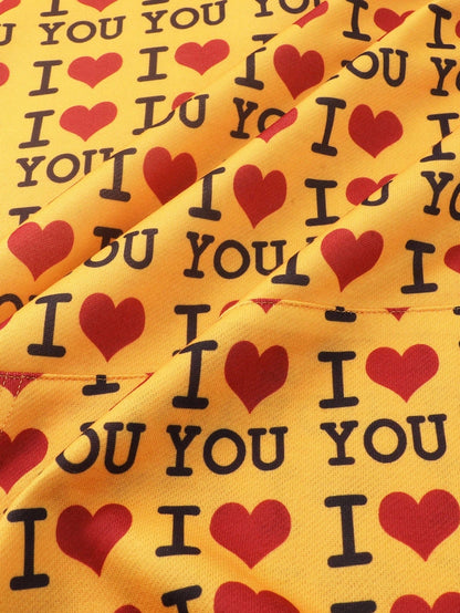 Yellow I Love You Heart Print Graphic Hoodie