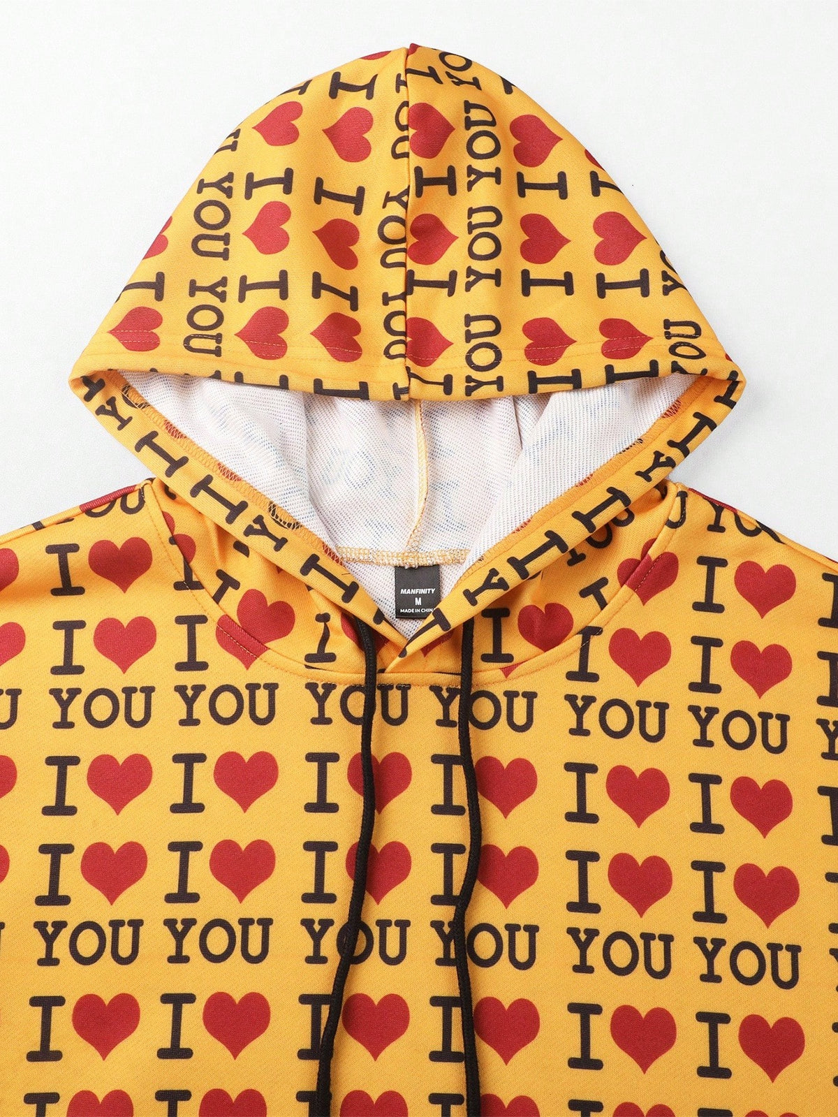 Yellow I Love You Heart Print Graphic Hoodie