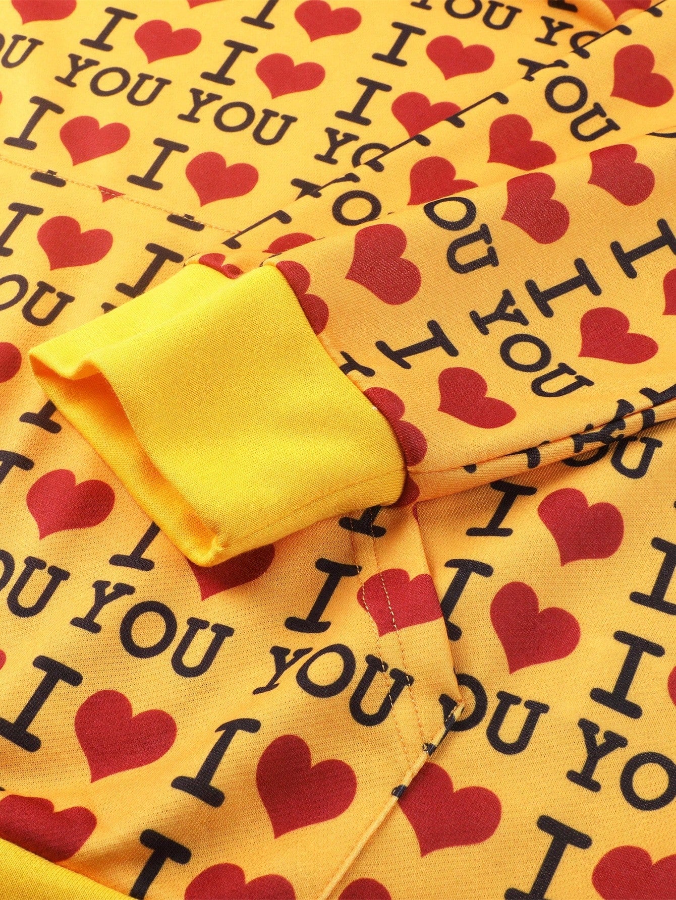 Yellow I Love You Heart Print Graphic Hoodie