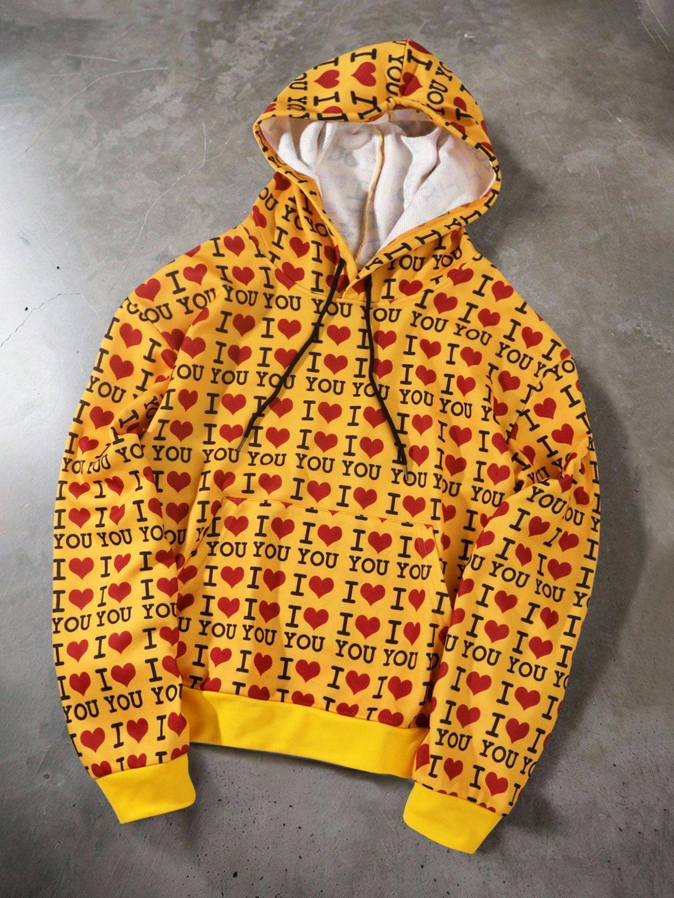 Yellow I Love You Heart Print Graphic Hoodie