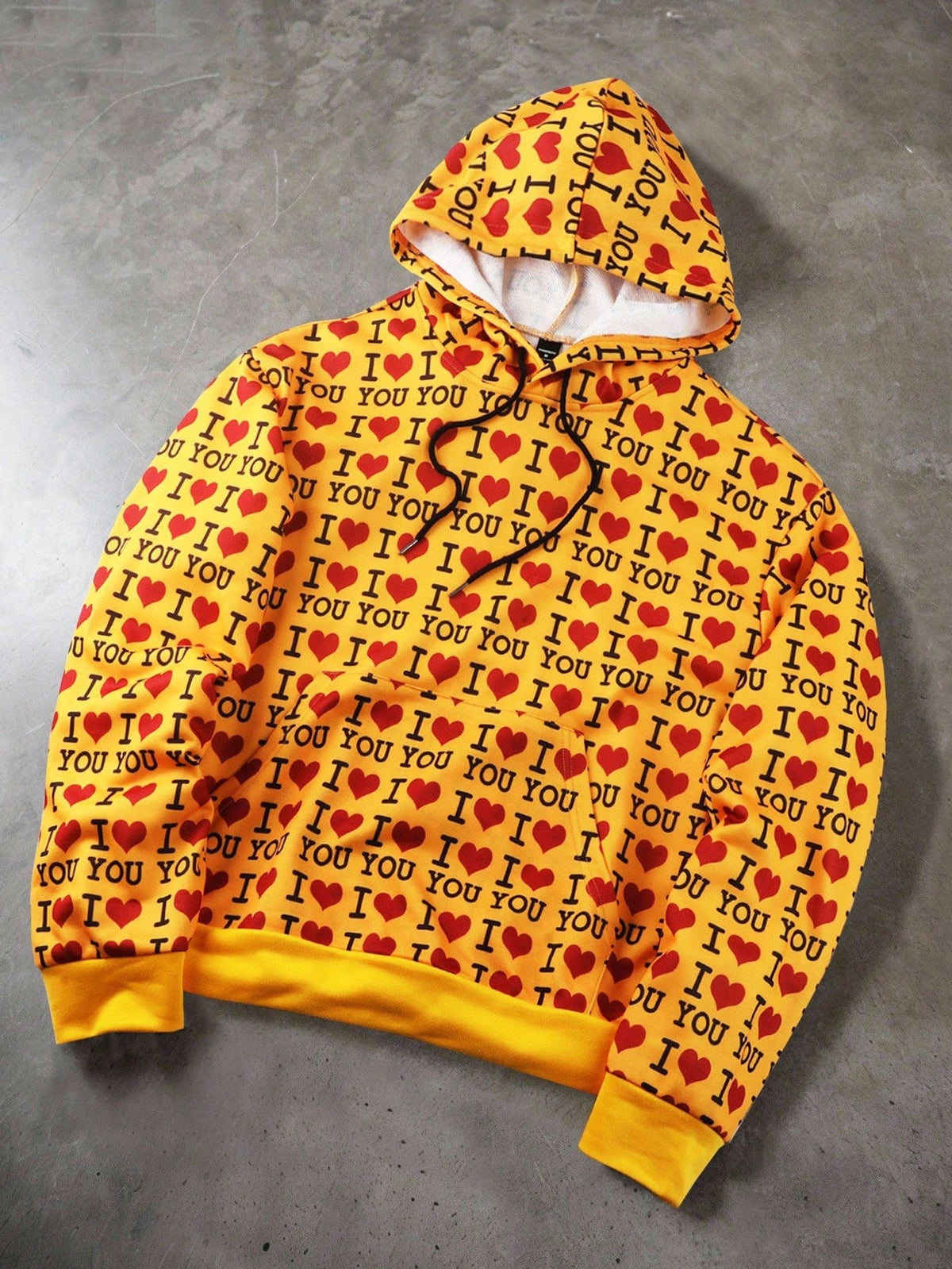 Yellow I Love You Heart Print Graphic Hoodie