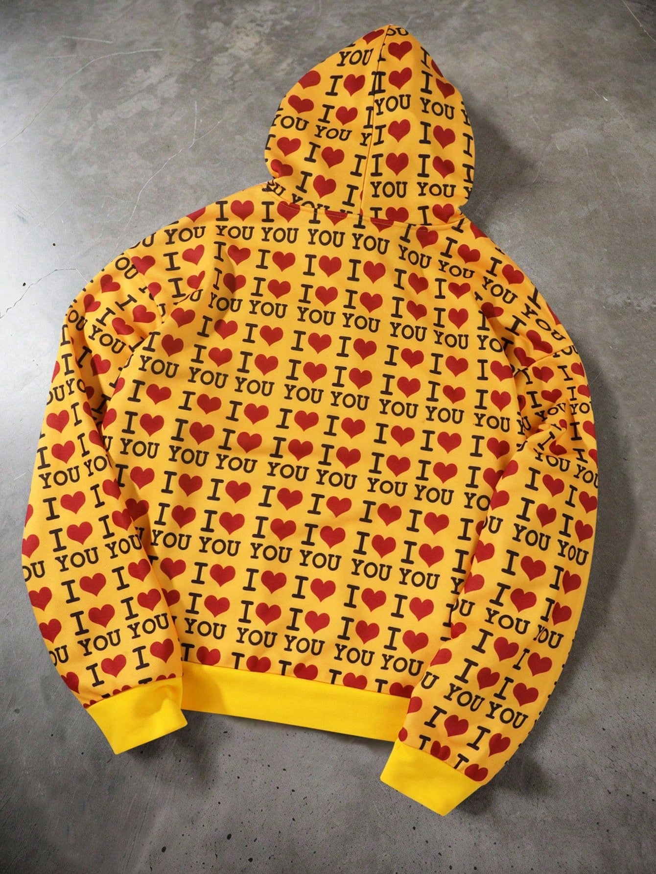 Yellow I Love You Heart Print Graphic Hoodie