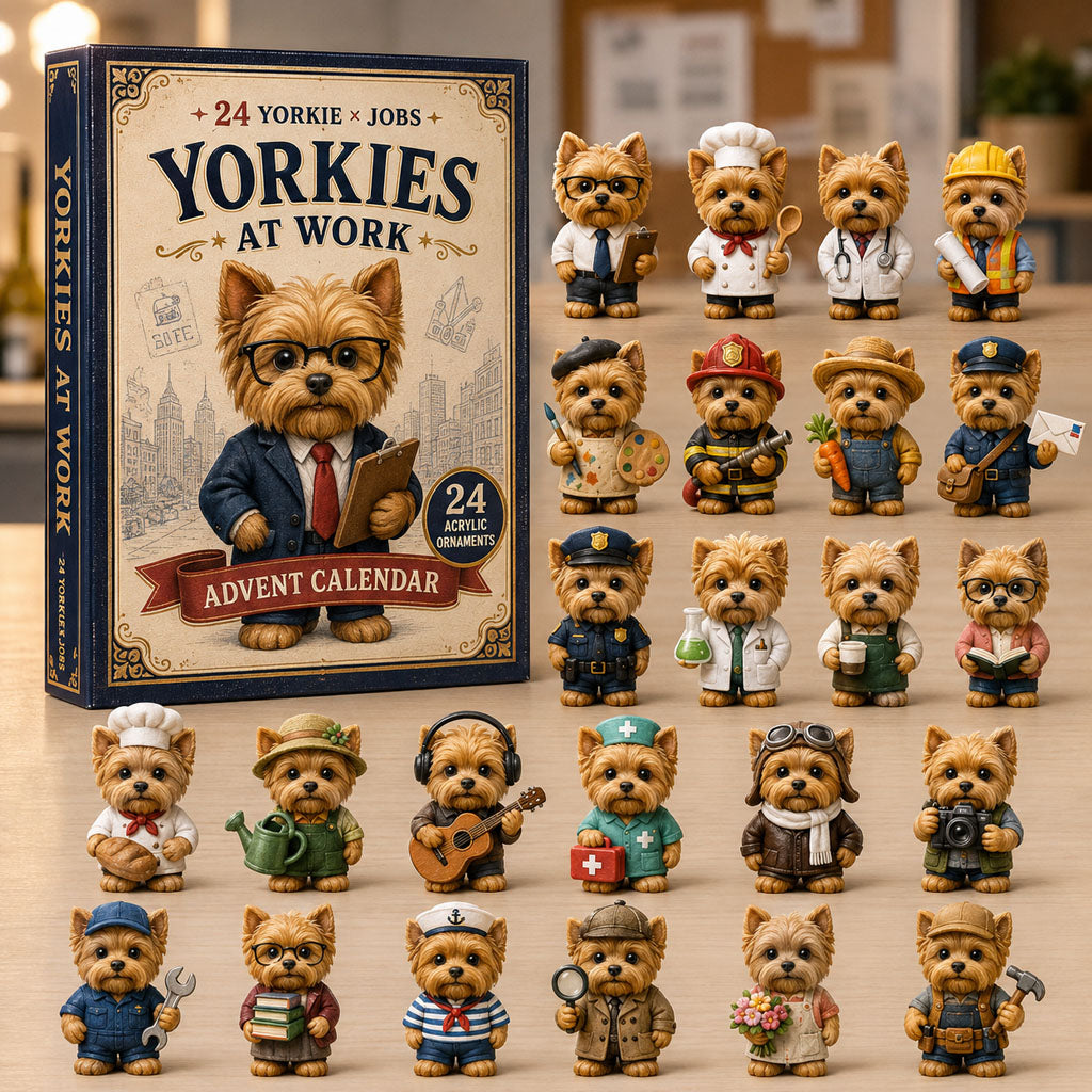 CHRISTMAS KICKOFF 40% OFF - Yorkies At Work Advent Calendar 2026 - 24-Day Festive Countdown, Acrylic Charms Blind Box - Gift For Yorkshire Terrier Lovers AC0NT104