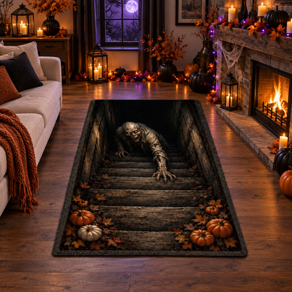 Zombie Crawling Basement Stairs Halloween Area Rug