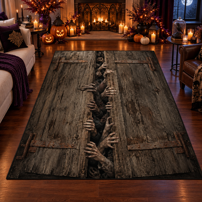 Zombie Hands Cellar Door Halloween Area Rug