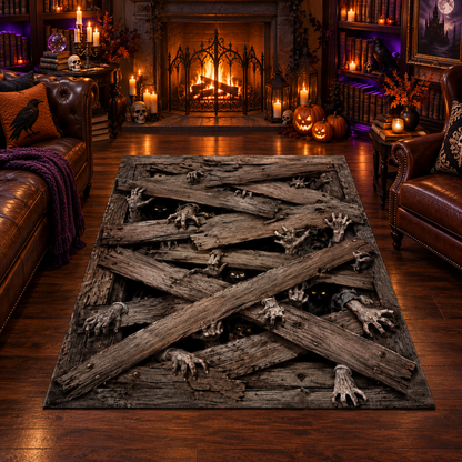 Zombie Monster Hands Wooden Halloween Area Rug
