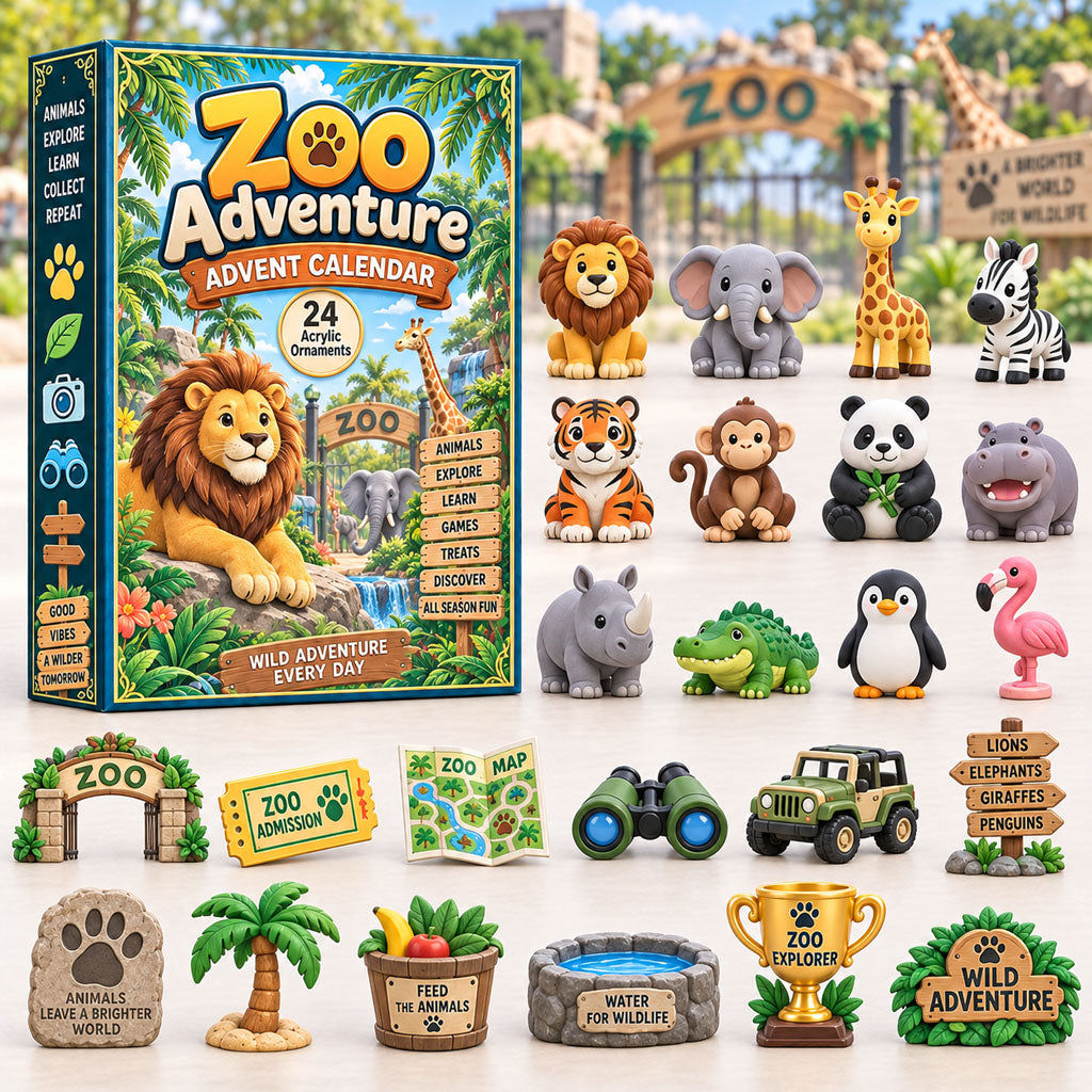 CHRISTMAS KICKOFF 40% OFF - Zoo Adventure Advent Calendar 2026 - 24-Day Festive Countdown, Acrylic Charms Blind Box - Gift For Kids Adventure AC0HA305
