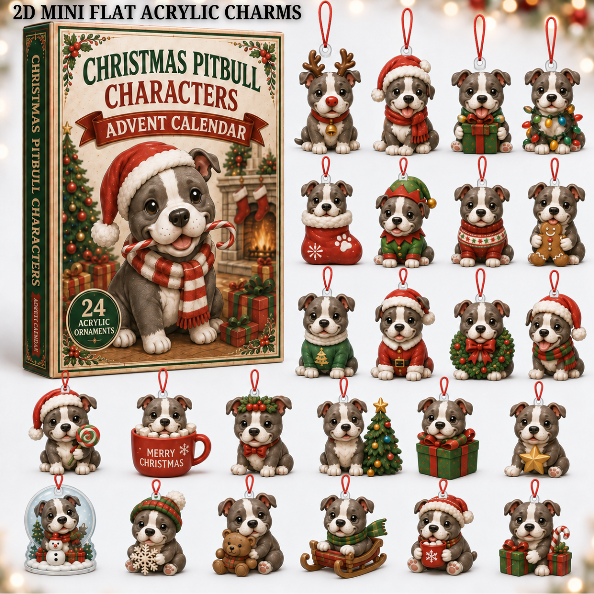 Christmas Pitbull Characters Advent Calendar 2026 - 24-Day Festive Countdown, Acrylic Charms Blind Box - Gift For Pitbull Lovers