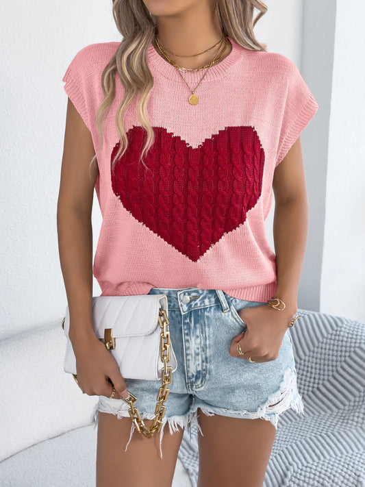 Color Block Heart Loose Knit Valentine's Sweater Top