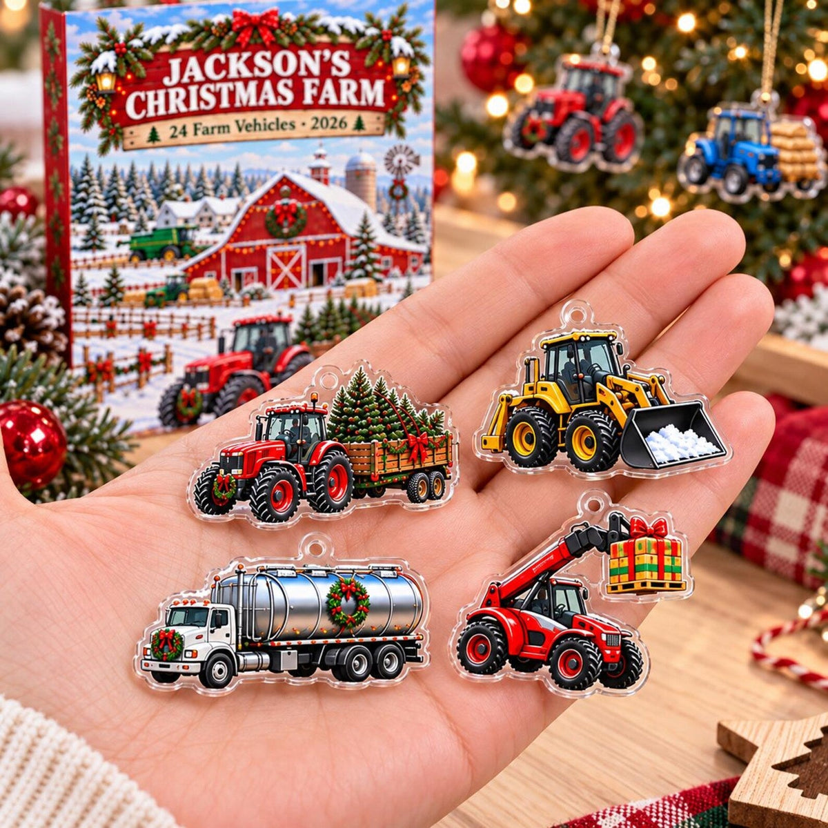 Personalized Farm Advent Calendar 2026, Tractor Christmas Countdown, Farm Vehicle Ornaments, Custom Name Gift for Boys and Tractor Lovers