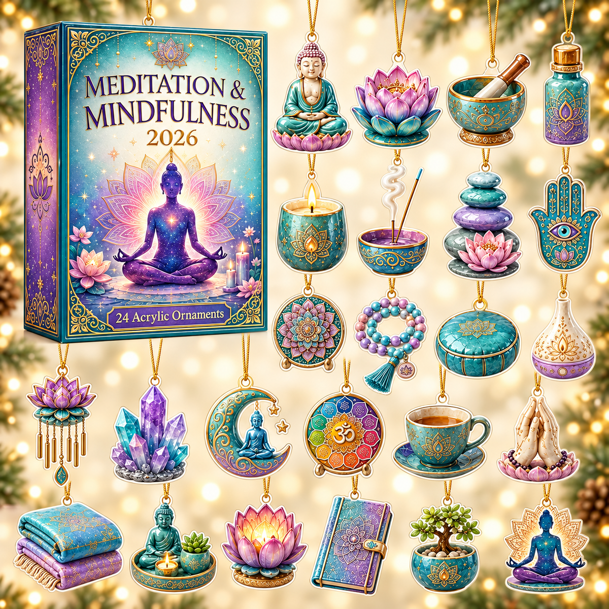 Meditation & Mindfulness Advent Calendar 2026 - 24-Day Festive Countdown, Acrylic Charms Blind Box - Gift For Yoga Lovers