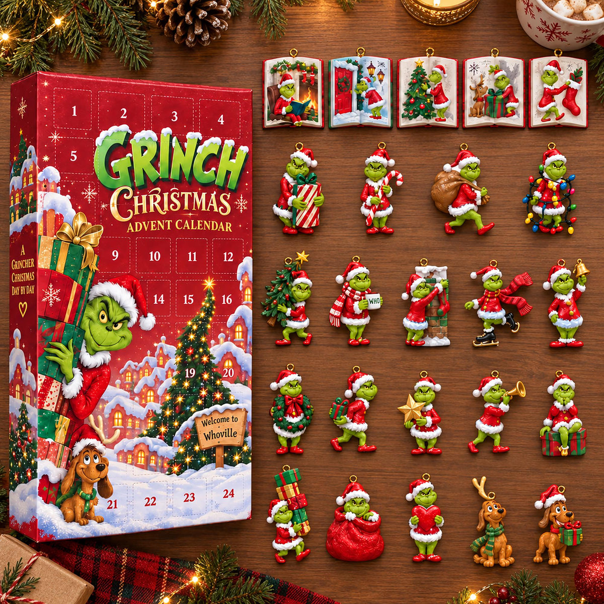 Grinch Christmas Advent Calendar 2026, 24 Acrylic Ornament Charms, Holiday Countdown Gift