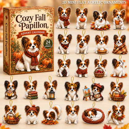 Cozy Fall Papillon Advent Calendar 2026 - 24-Day Festive Countdown, Acrylic Charms Blind Box - Gift For Papillon Lovers