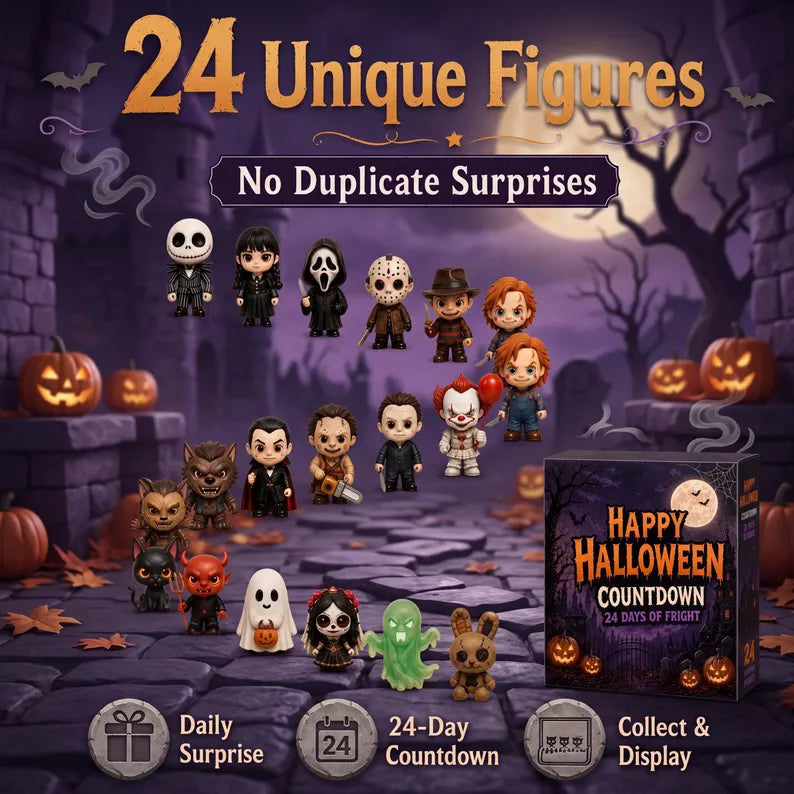 Halloween Countdown Calendar 2026, 24-Day Surprise Gift Box Containing a Mini Acrylic Flat Figure, Cute Ghost or Haunted House Set, 4 Styles
