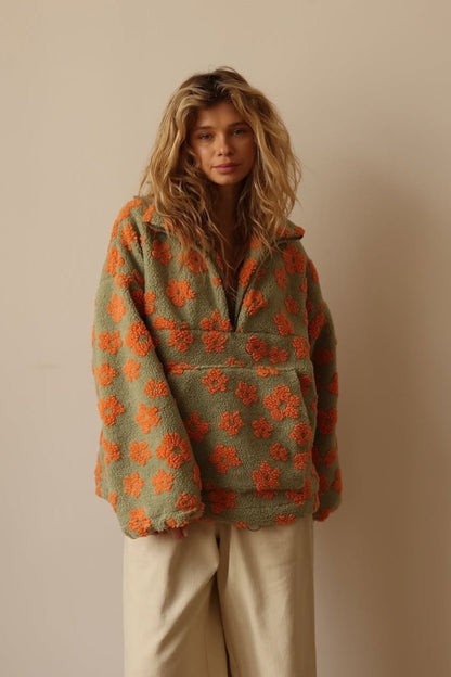 Floral Sherpa Quarter Zip Pullover