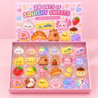 Trending Squishy Advent Calendar, Viral Squishy Blind Box, Kawaii Acrylic Ornaments for Kids, Boy Girl Christmas Gift, Dumpling Butter Cheese