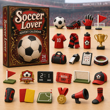 Soccer Theme Red Advent Calendar 2026 - 24-Day Festive Countdown, Acrylic Charms Blind Box - Gift For Soccer Lovers