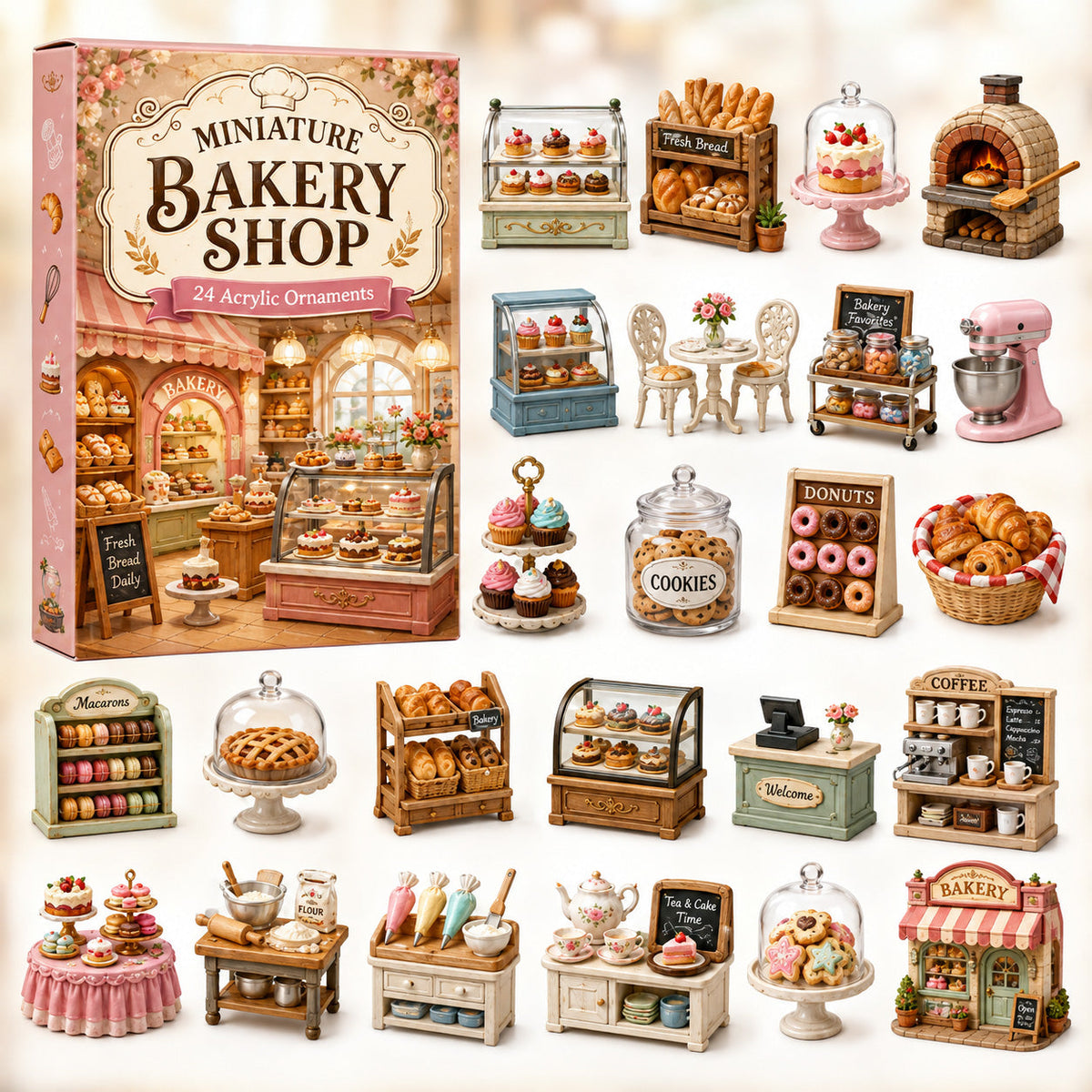 Miniature Bakery Shop Advent Calendar 2026 - 24-Day Festive Countdown, Acrylic Charms Blind Box - Gift For Baking Lovers