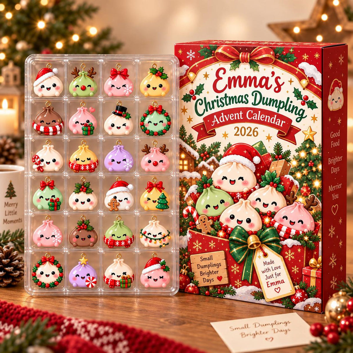 Personalized Christmas Dumpling Advent Calendar 2026, 24 Acrylic Dumpling Ornaments