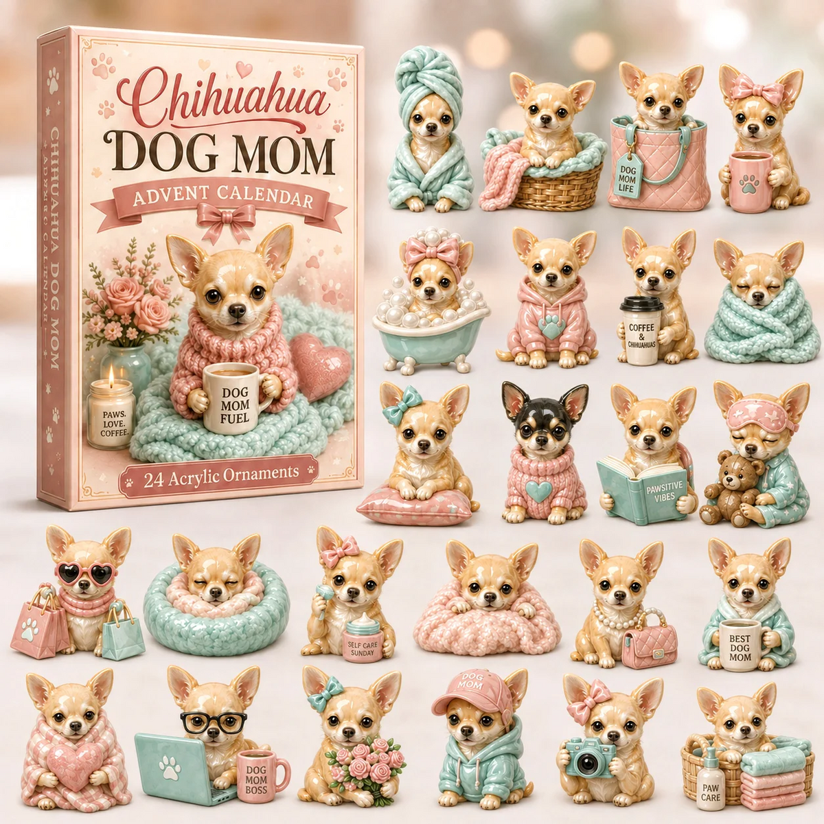 24 Days of Chihuahua Dog Mom - 2026 Advent Calendar Blind Box of 24 Ornament