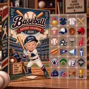 Baseball Advent Calendar 2026, Custom Name & Face Photo, Personalized Christmas Countdown