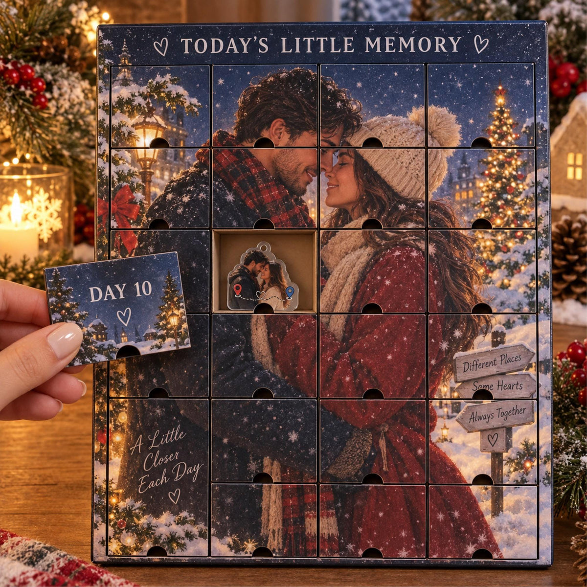 Personalized Long Distance Advent Calendar with 24 Custom Photo Acrylic Ornaments, Christmas Gift for Couple, Miles Apart Love Keepsake 2026