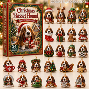 Christmas Basset Hound Advent Calendar 2026 - 24-Day Festive Countdown, Acrylic Charms Blind Box - Gift For Basset Hound Lovers