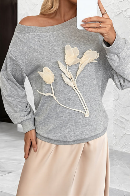 Floral Applique Off Shoulder Sweatshirt