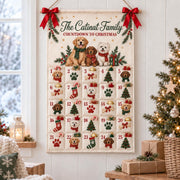 Personalized Dog Advent Calendar, 25 Pockets, Custom Family Name Wall Hanging (Reusable)