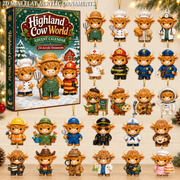 Highland Cow World Advent Calendar 2026 - 24-Day Festive Countdown, Acrylic Charms Blind Box - Gift For Highland Cow Lovers
